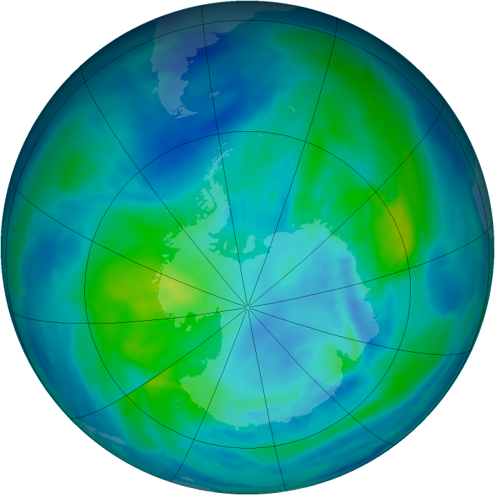 Antarctic ozone map for 07 April 2014